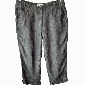 L.L. Bean Linen Blend Classic Fit Straight Cropped High Waist Pants Size 14 Gray